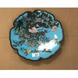 A Chinese cloisonné plate of lotus flower form,