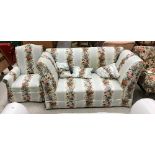 A circa 1900 floral stripe upholstered double drop-arm sofa on square tapered legs, 149 cm wide,