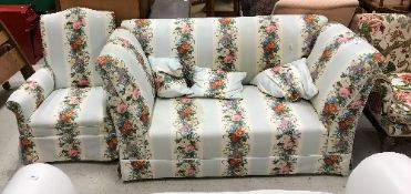 A circa 1900 floral stripe upholstered double drop-arm sofa on square tapered legs, 149 cm wide,