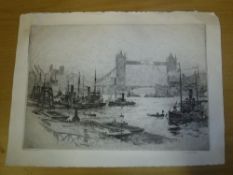 AFTER STANLEY CHARLES ROWLES "Tower Bridge", etching, signed in pencil, image size approx 20.