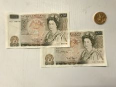 Two Elizabeth II £50 notes No'd.