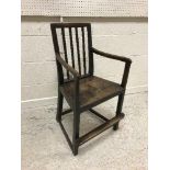 A 19th Century mahogany child's bar back high chair in two parts, 46 cm wide x 90 cm high,