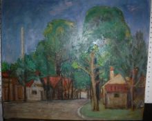 JEAN VINAY (1901-1978) "Buildings in Landscape", oil on canvas, signed bottom left, unframed,