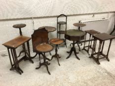 An Edwardian mahogany nest of three occasional tables, a mahogany folding three tier cake stand,