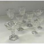 A set of early 20th Century Val St Lambert facet cut drinking glasses including four red wines,