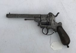 A 19th Century Belgian unnamed pin fire six shot revolver with octagonal barrel 14.5 cn barrel 16.