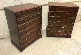 A pair of modern mahogany veneered chests of six drawers with brass beading in the Empire style,