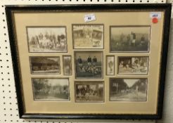 A framed and glazed collection of photographs depicting Worcester Park beagles and a London County