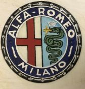 A modern painted cast metal sign "Alfa Romeo Milano",