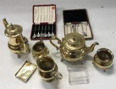An EPNS four piece tea set with similar jug, a silver mounted Scottish hardstone dirk brooch,