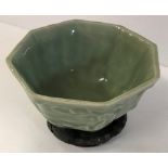 A 19th Century Chinese celadon glazed octagonal bowl,