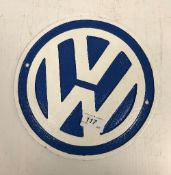 A modern painted cast metal sign "VW" 24 cm
