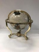 A modern brass mounted hardstone and abalone shell inlaid terrestrial globe on gimbal mount with