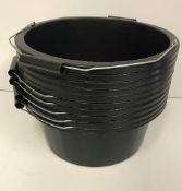 Ten shallow horse feeder buckets with swing handles