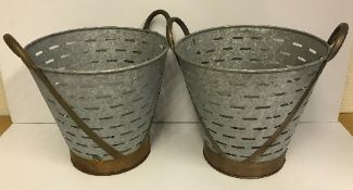 A pair of metal oyster / olive buckets,