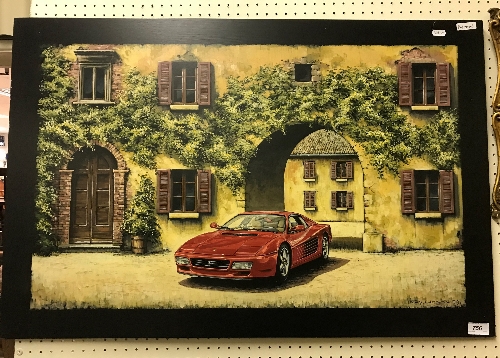 TONY UPSON "Ferrari Testarossa in front of Villa Entrance", acrylic on panel, - Image 2 of 2