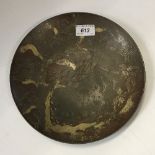 A WMF Chinese design bronze dish with blossoming tree decoration and patinated surface stamped to