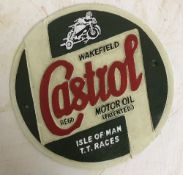 A modern painted cast metal sign "Castrol Motor Oil",