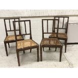 A set of four Victorian bobbin turned hall chairs with cane seats,