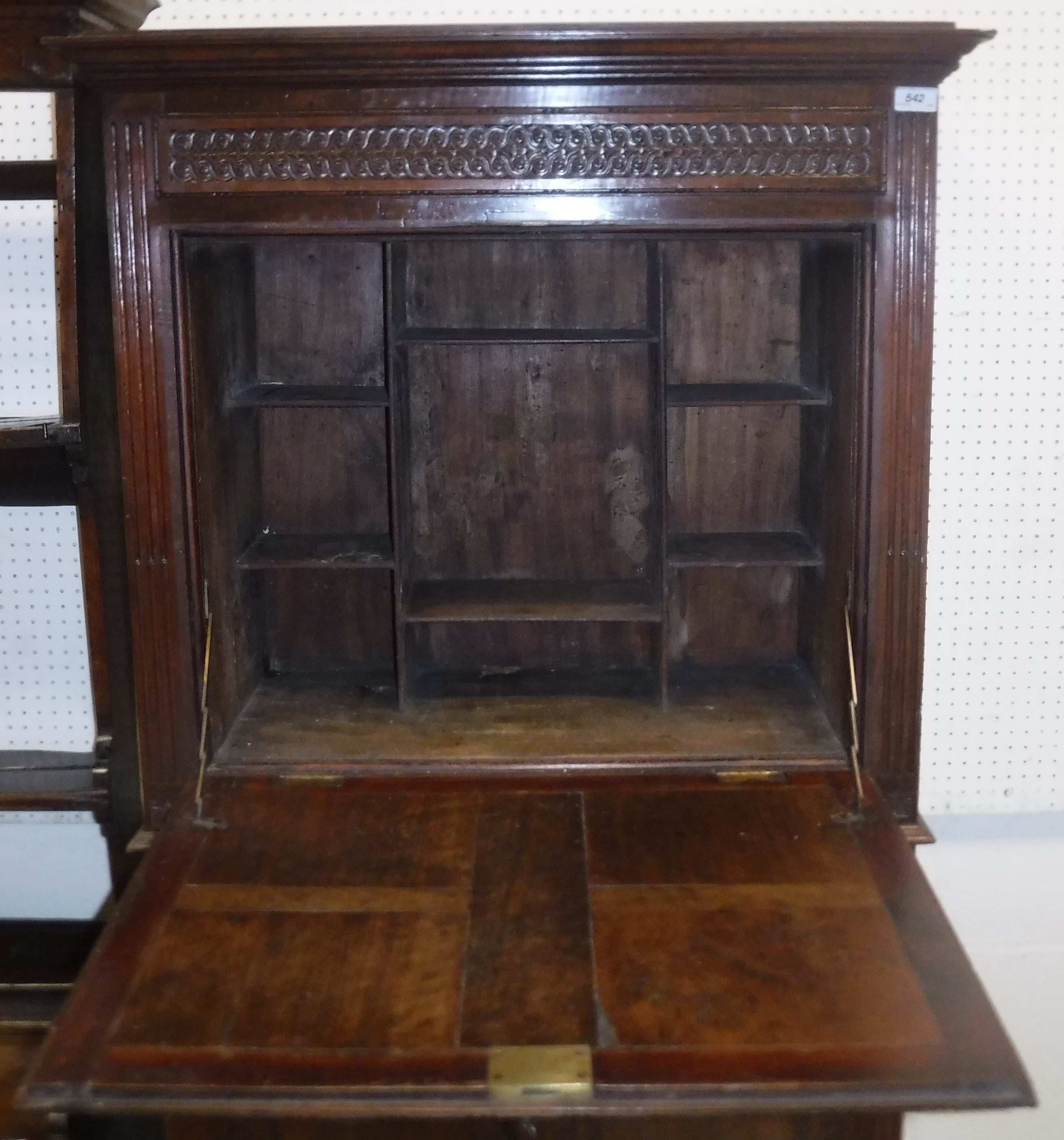 A 19th Century Anglo-Indian rosewood and carved secretaire abattant in the 17th Century taste with - Image 3 of 4