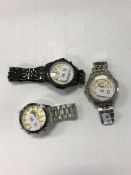 Two Breitling-style wristwatches and a Tag-style wristwatch