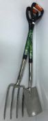 A Green Blade stainless border fork and spade