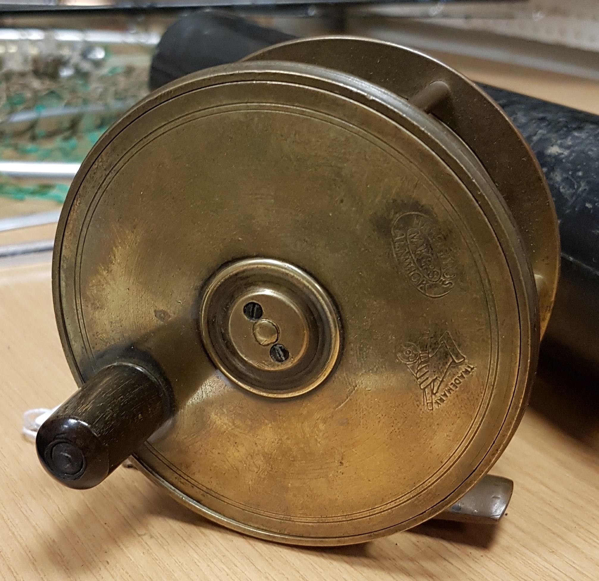 A Hardy brass Birmingham 4½" plate wind reel 10 cm