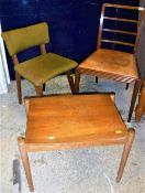 Two chairs in the style of Betty Joel/Gordon Russell and a bedside table with polished top and