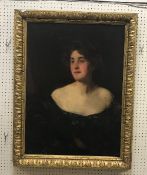 CIRCA 1900 ENGLISH SCHOOL "Young Woman in Off the Shoulder Dress", a portrait study, half length,