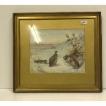 J HAMMOND HARWOOD "English Grey Legged Partridge in Snow", watercolour heightened with white,