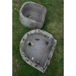 Two natural stone D end troughs