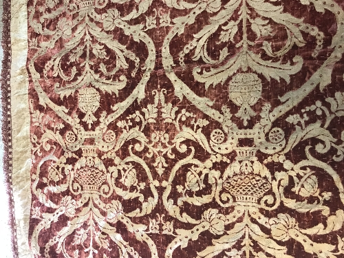 A 19th Century velvet red and gold tablecloth with tasselled edge and bird and foliate decoration - Image 13 of 16