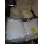 Two boxes of assorted vintage table and bed linens to include pillow cases,