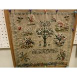 An early 19th Century needlework tapestry sampler by Mary Holland Aged 12 1836 with “Adam and Eve