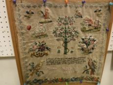 An early 19th Century needlework tapestry sampler by Mary Holland Aged 12 1836 with “Adam and Eve