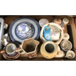 Three boxes of assorted decorative china wares together with a collection of assorted prints,