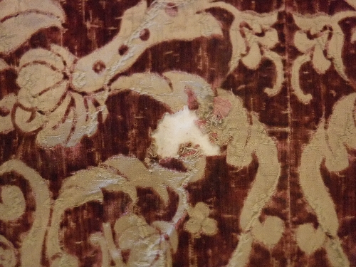 A 19th Century velvet red and gold tablecloth with tasselled edge and bird and foliate decoration - Image 3 of 16