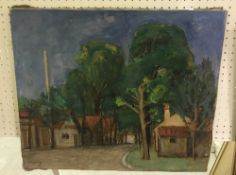 JEAN VINAY (1901-1978) "Buildings in Landscape", oil on canvas, signed bottom left, unframed,