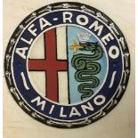 A modern painted cast iron sign inscribed "Alfa Romeo",
