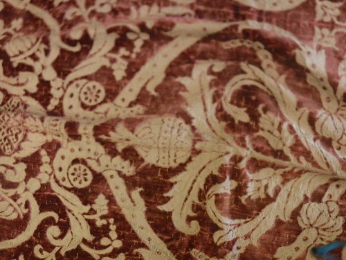 A 19th Century velvet red and gold tablecloth with tasselled edge and bird and foliate decoration - Image 5 of 16