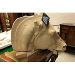 A life-size plaster model Paris horse head in the Romanesque manner