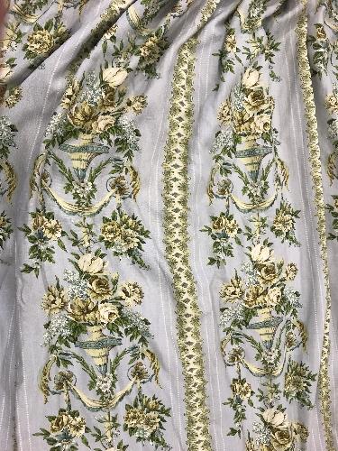 Two pairs of Jean Munro "Versailles" pattern linen type interlined curtains with fixed double