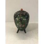 A Chinese cloisonné vase with panel decoration of exotic birds and butterflies amongst foliage and