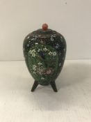 A Chinese cloisonné vase with panel decoration of exotic birds and butterflies amongst foliage and