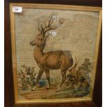 A Victorian wool work panel depicting Stag in landscape,