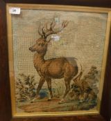 A Victorian wool work panel depicting Stag in landscape,