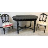 A Victorian ebonised and brass inlaid centre table, the top with centre medallion,
