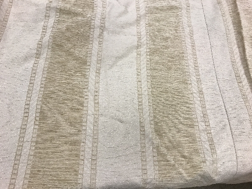 A pair of chenille type gold self patterned lined curtains with taped pencil pleat headings, - Image 2 of 2