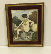 P CRUISE "Nude Seated on Rocks by Water's Edge", watercolour heightened with body colour,