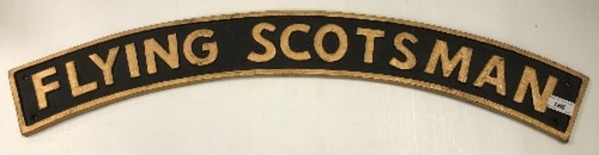 A large cast metal and painted "Flying Scotsman" name plate (reproduction) 90 cm wide